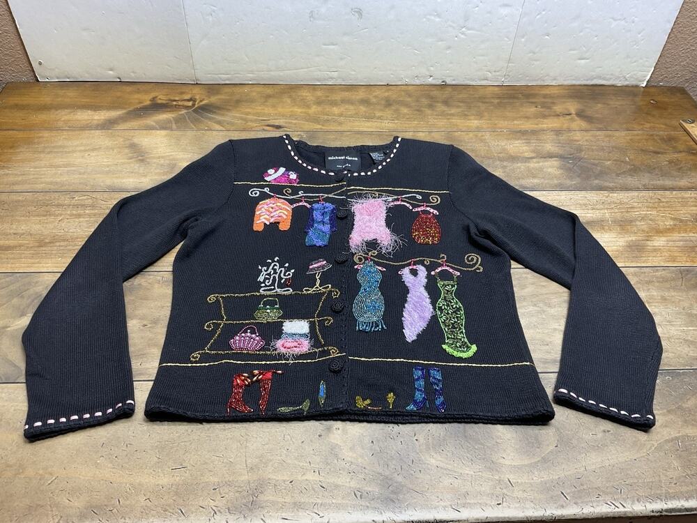 Vintage Michael Simon Clothes Closet Wearable Art Cardigan Size Small